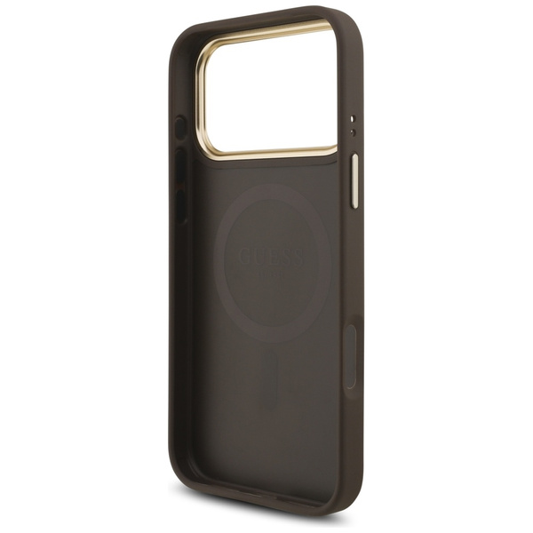 Etui Guess 4G Triangle Logo MagSafe do   iPhone 17 Pro Max brązowy złoty