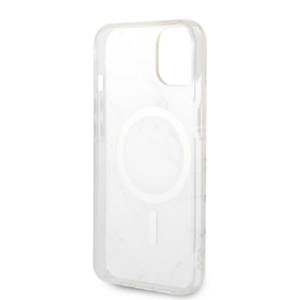 Zestaw Guess GUBPP14MHMEACSH Case+ Charger iPhone 14 Plus / 15 Plus 6.7" biały/white hard case Marble MagSafe