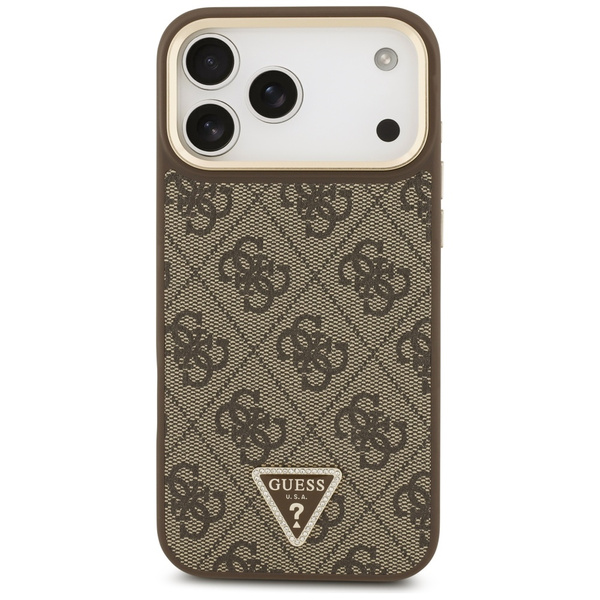 Etui Guess 4G Triangle Logo & Big Strap  Metal Buttons MagSafe do iPhone 17 Pro Max brązowy