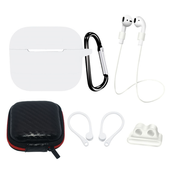 SILICONE SET AIRPODS 3 + CASE CASE / EAR HOOK / NECK STRIP / WATCH BAR / CARABINER - WHITE