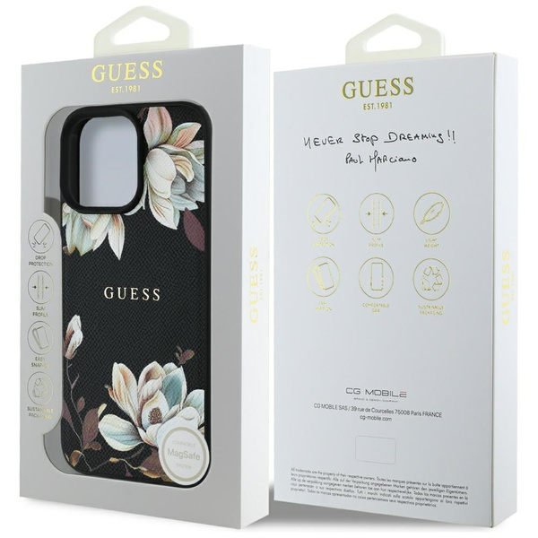 Etui Guess Grained Printed Flower        Pattern MagSafe do iPhone 16 Pro Max czarny