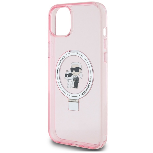 Etui Karl Lagerfeld Ring Stand Karl&Choupettte MagSafe do iPhone 15 Plus - różowe