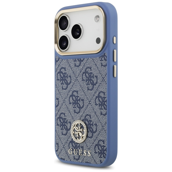 Etui Guess 4G Strass Logo & Big Strap    Metal Buttons MagSafe do iPhone 17 Pro niebieski