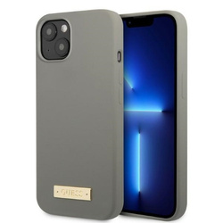 Guess GUHMP13MSPLG iPhone 13 / 14 / 15 6.1" szary/grey hard case Silicone Logo Plate MagSafe