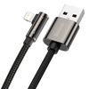 Baseus Legendary kątowy nylonowy kabel przewód USB - Lightning dla graczy 2,4A 2m czarny (CALCS-A01)