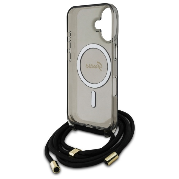 Guess GUHMP16SHCTSGNSK iPhone 16 6.1"    czarny/black hardcase Crossbody Cord Script MagSafe