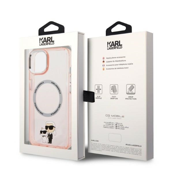 Etui Karl Lagerfeld Iconic Karl&Choupette MagSafe na iPhone 14 Plus - różowe