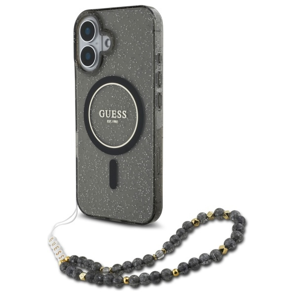 Guess GUHMP16SHGCRELSK iPhone 166.1" czarny/czarny hardcase IML Glitter With Pearl Strap MagSafe