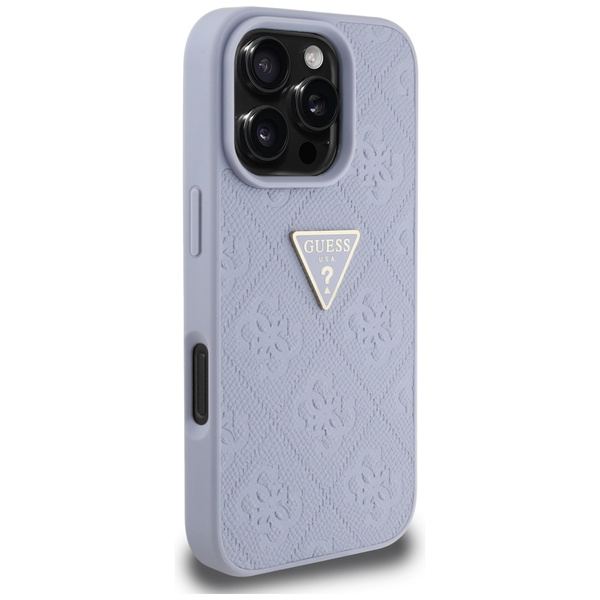 Etui Guess Hot Stamp 4G Pattern Triangle Metal Logo do iPhone 16 Pro fioletowy