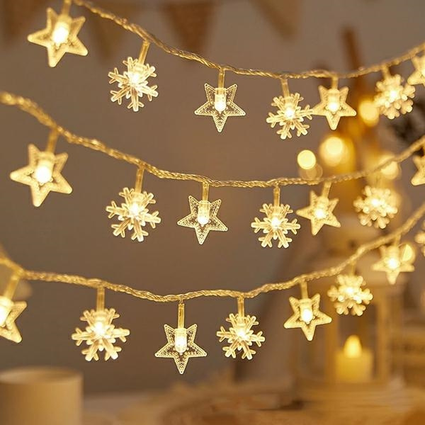 Lampki choinkowe LED snowflake/star - 6m/40 lampek ciepłe białe/warm white zasilane bat. 3xAA EHD-LS05