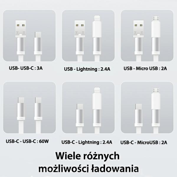 USAMS Kabel rozwijany 3w1 z pudełkiem MicroUSB/USB-C/Lightning 60W srebrny/silver SJ650USB02 (US-SJ650)