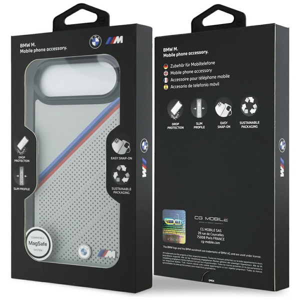 Etui BMW M Tricolor Metal Logo MagSafe   do iPhone 17 Air szary