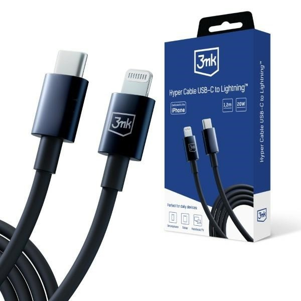 3MK HYPER CABLE USB-C - LIGHTNING 20W 1.2M BLACK/BLACK CABLE