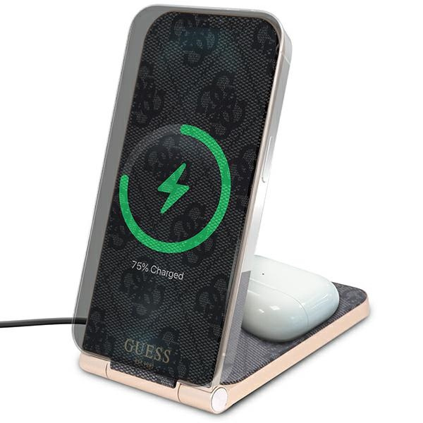 Guess składana ład. indukcyjna2w1 GUDCFAL4PEGK 15W czarny/black 4G Pattern MagSafe