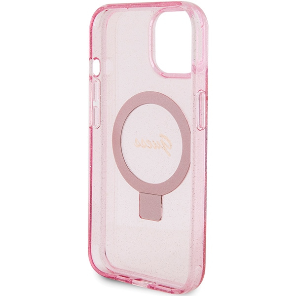Guess GUHMP15MHRSGSP iPhone 15 Plus / 14 Plus 6.7" różowy/pink hardcase Ring Stand Script Glitter MagSafe