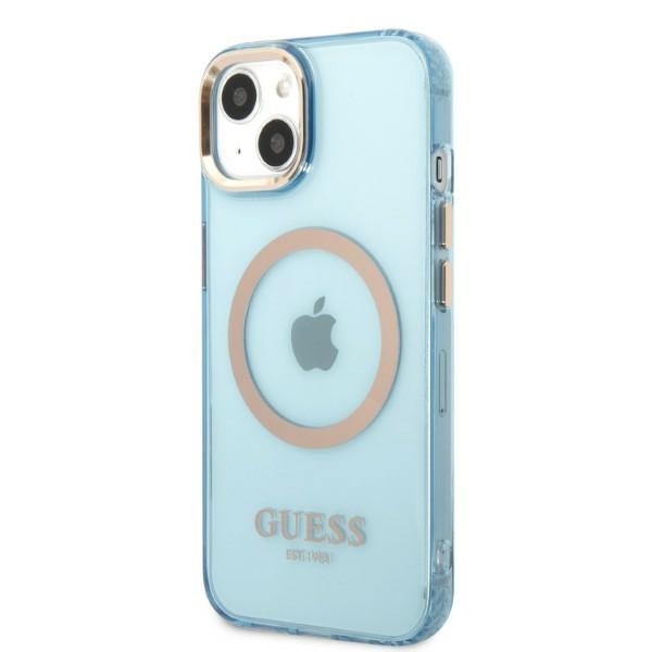 Guess GUHMP13MHTCMB iPhone 13 / 14 / 15 6.1" niebieski/blue hard case Gold Outline Translucent MagSafe