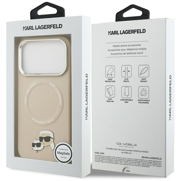 Etui Karl Lagerfeld Karl & Choupette     Pins MagSafe do iPhone 17 Pro Max beżowy