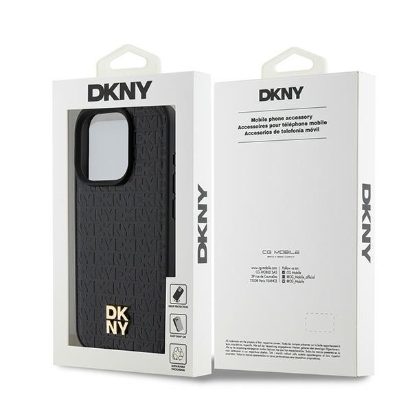 DKNY DKHMP15LPSHRPSK iPhone 15 Pro6.1" czarny/black hardcase Leather Pattern Monogram Metal Logo MagSafe