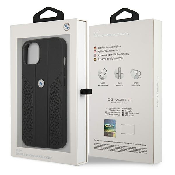 Etui BMW Leather Curve Perforate na iPhone 13 mini - czarne
