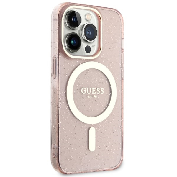 Guess GUHMP14LHCMCGP iPhone 14 Pro 6.1"różowy/pink hardcase Glitter Gold MagSafe
