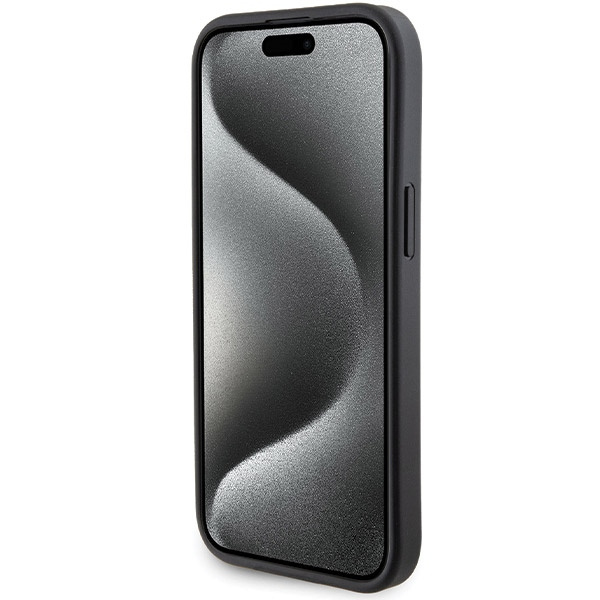 Etui Ferrari Grip Stand Metal Logo na iPhone 15 - czarne