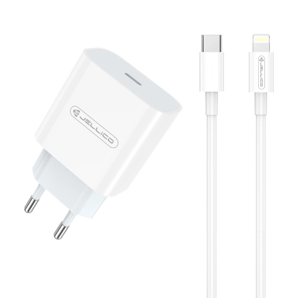JELLICO wall charger AK180 PD 20W 1xUSB-C + cable USB-C - Lightning White