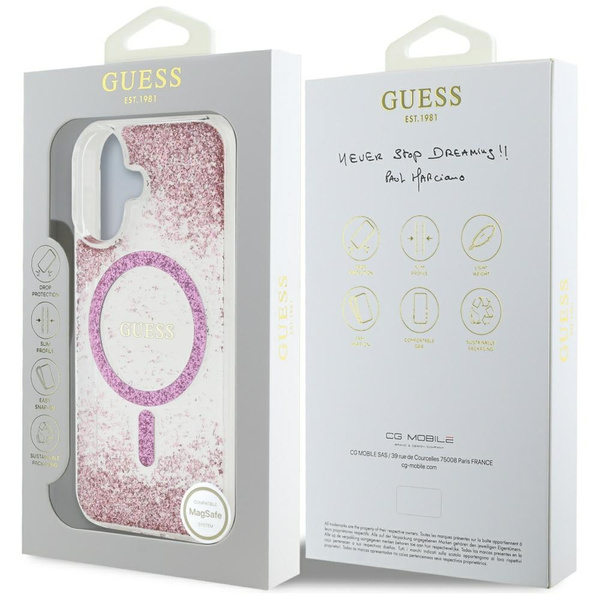 Etui Guess HC Resin Bottom Glitter do iPhone 16 MagSafe różowy