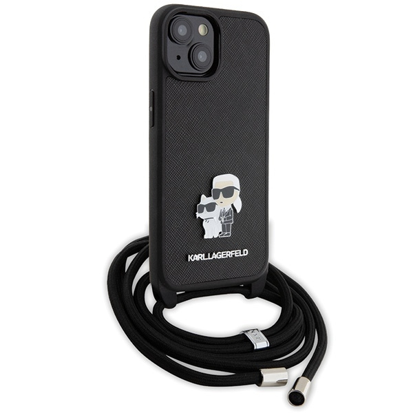 Etui Karl Lagerfeld Crossbody Saffiano Metal Pin Karl&Choupette na iPhone 15 - czarne