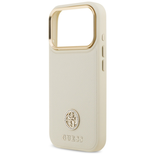 Etui Guess Grained Strass Logo MagSafe   do iPhone 17 Pro beżowy