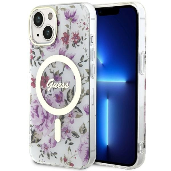 Guess GUHMP14MHCFWST iPhone 14 Plus/ 15 Plus 6.7" transparent hardcase Flower MagSafe