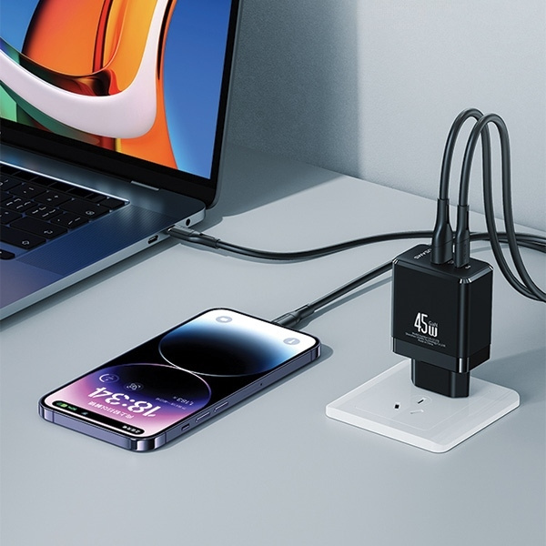 USAMS Ład. siec. 1xUSB-C+1xUSB 45W (only head) GaN PD3.0 +QC3.0 Fast Charging biały/white CC178TC02 (US-CC178)