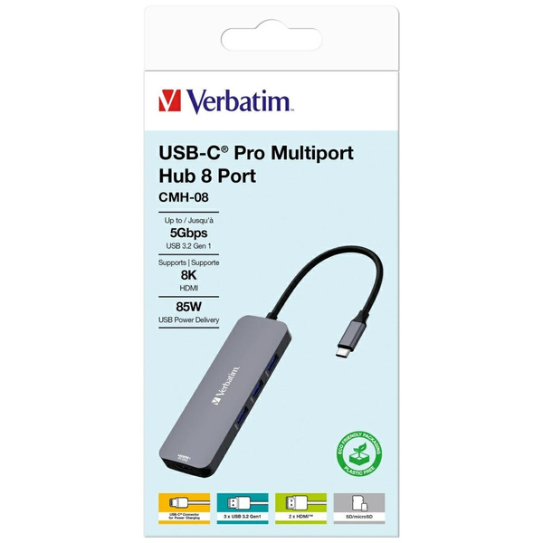 Verbatim Adapter Hub USB-C - 2xHDMI/     3xUSB-A/SD/microSD/USB-C aluminiowy/aluminum 32151