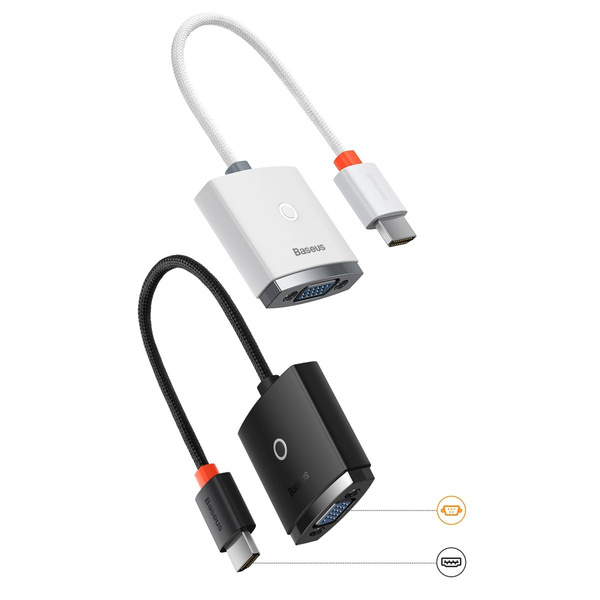 BASEUS LITE SERIES PLUG ADAPTER HDMI TO VGA + MINI JACK 3.5MM / MICRO USB POWER SUPPLY WHITE (WKQX010102)