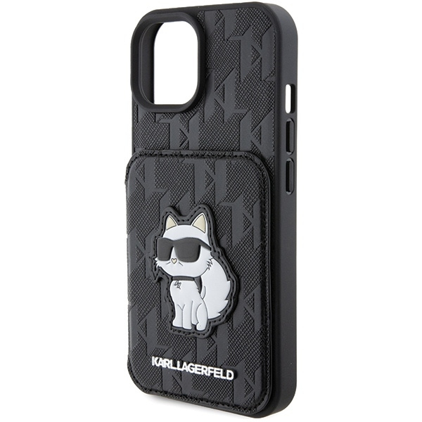 Karl Lagerfeld Saffiano Cardslots and Stand Monogram Choupette case for iPhone 15 - black