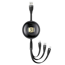 USAMS KABEL U69 3W1 1M CZARNY /BLACK (LIGHTNING/MICROUSB/USB-C) SJ508USB01 (US-SJ508)