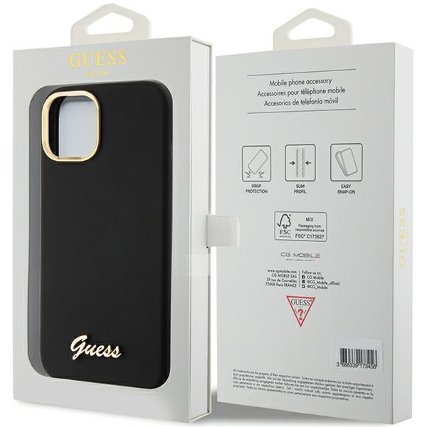 Guess GUHCP15SSMBSLK iPhone 15 / 14 / 13 6.1" czarny/black hardcase Silicone Script Metal Logo & Frame