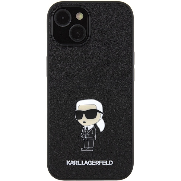 Etui Karl Lagerfeld Fixed Glitter Ikonik Logo Metal Pin do iPhone 15 - czarne