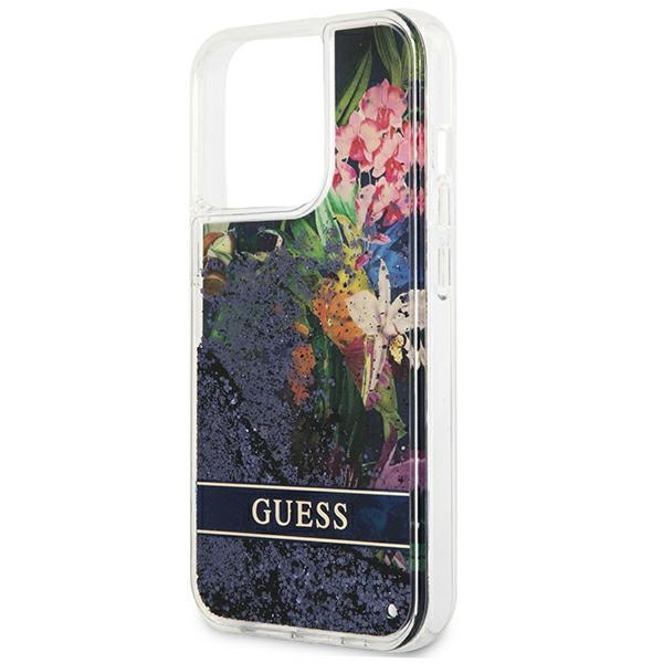 Guess GUHCP13LLFLSB iPhone 13 Pro / 136,1" niebieski/blue hardcase Flower Liquid Glitter