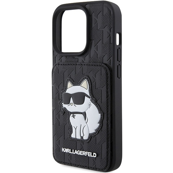 Etui Karl Lagerfeld Saffiano Cardslots and Stand Monogram Choupette do iPhone 15 Pro Max - czarne