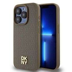 DKNY DKHMP14LPSHRPSW iPhone 14 Pro6.1" brązowy/brown hardcase Leather Pattern Metal Logo MagSafe