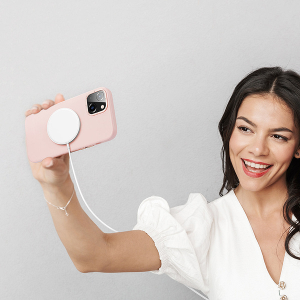 DUX DUCIS GRIT LEATHER CASE FOR IPHONE 14 ELEGANT FAUX LEATHER COVER (MAGSAFE COMPATIBLE) PINK