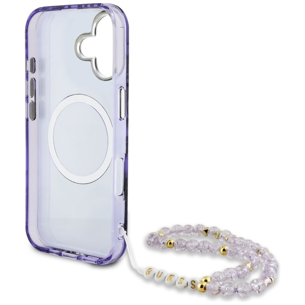 Etui Guess Palm Trees Triangle Pearl     Strap MagSafe do iPhone 16 fioletowy