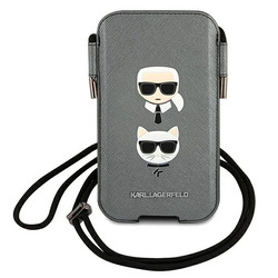 KARL LAGERFELD HANDBAG KLHCP12LEPHKCG 6.7 "GRAY/GRAY HARDCASE SAFFIANO IKONIK KARL & CHUPETTE HEAD