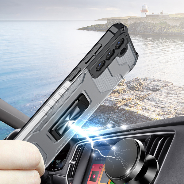 Crystal Ring Case pancerne hybrydowe etui pokrowiec + magnetyczny uchwyt Samsung Galaxy S21+ 5G (S21 Plus 5G) czerwony