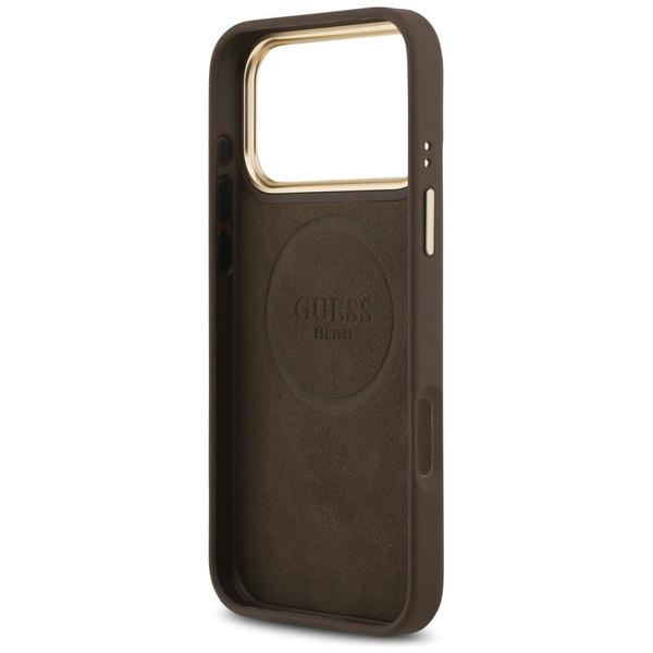 Etui Guess 4G Logo Plate MagSafe do      iPhone 17 Pro Max brązowy