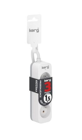 KERG M02383 PRZEDŁUŻACZ BEZ WYŁĄCZNIKA 3 GNIAZDA 10A 2300W KABEL1,5M BIAŁO-SZARY
