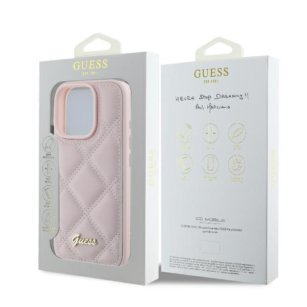 Guess GUHCP16LPSQSQSP iPhone 16 Pro6.3" różowy/pink hardcase Quilted Metal Logo