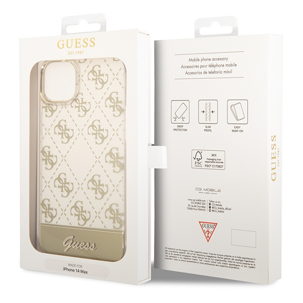 Guess GUHCP14MHG4MHG iPhone 14 Plus / 15 Plus 6.7" złoty/gold hardcase 4G Pattern Script