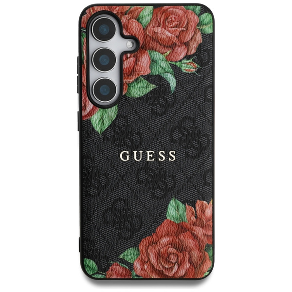 Etui Guess Leather 4G Flowers Print      Metal Classic Logo MagSafe Samsung Galaxy S25 czarny