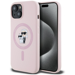Etui Karl Lagerfeld Silicone Karl&Choupette MagSafe do iPhone 15 różowy